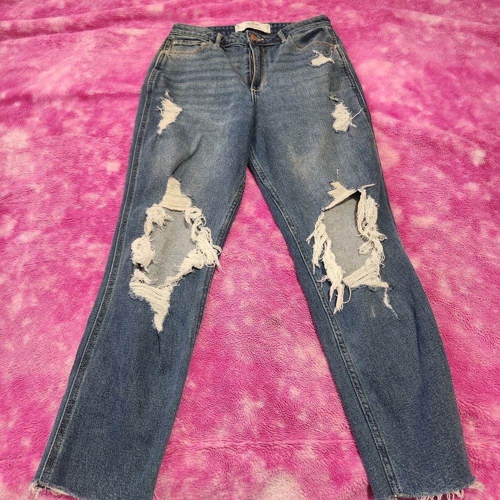 Hollister Curvy High Rise Mom Jeans Women's 7R -‎ 28x27 Distressed Blue Denim